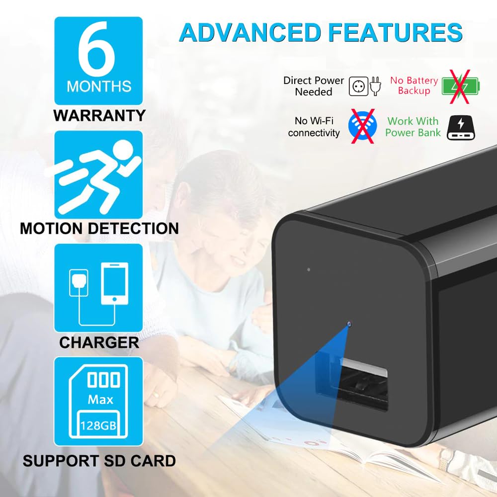 FITech IFIADPTCAM 1080p USB Charger Type Hidden Camera