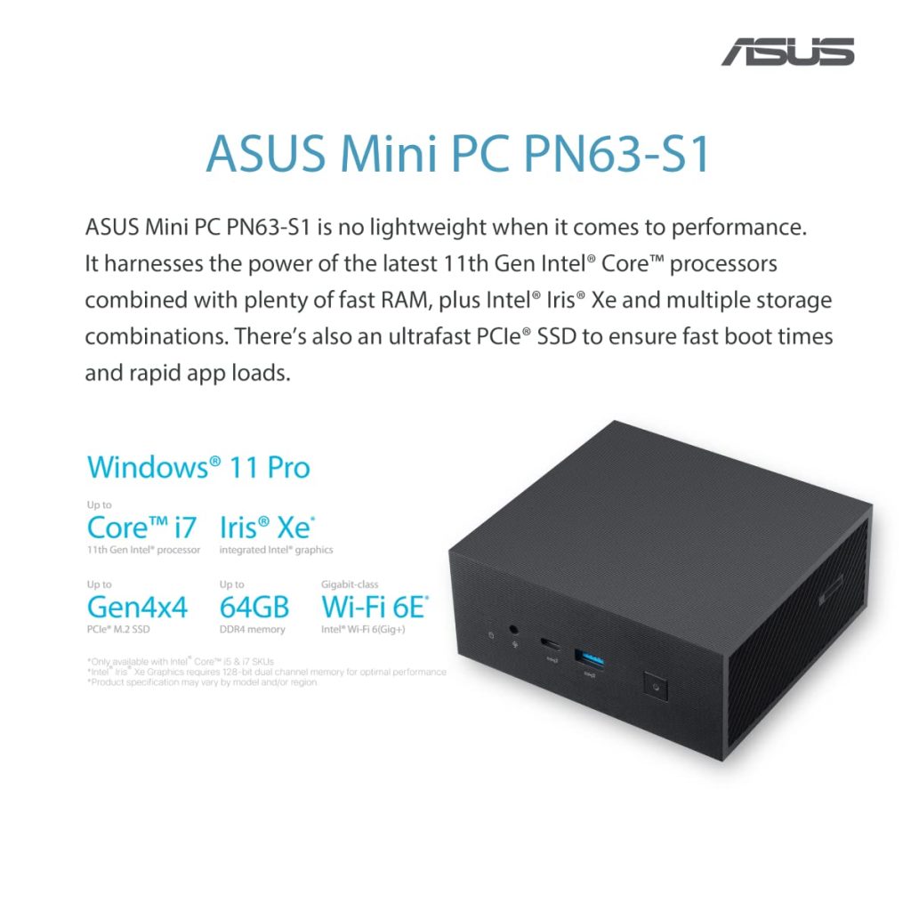 ASUS Mini PC PN63 S1 with 11th Gen Intel Core i5 Processor and Intel Iris Xe Graphics Windows 11