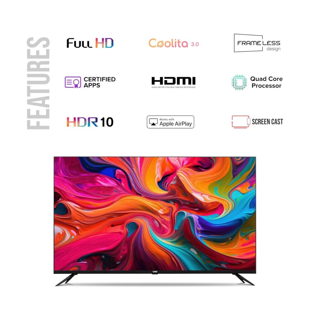 VW 109 cm (43 inches) Linux Frameless Series Full HD Smart LED TV 